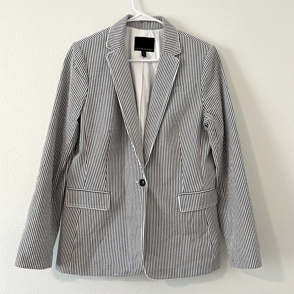 Banana Republic Gray and White Striped Blazer
